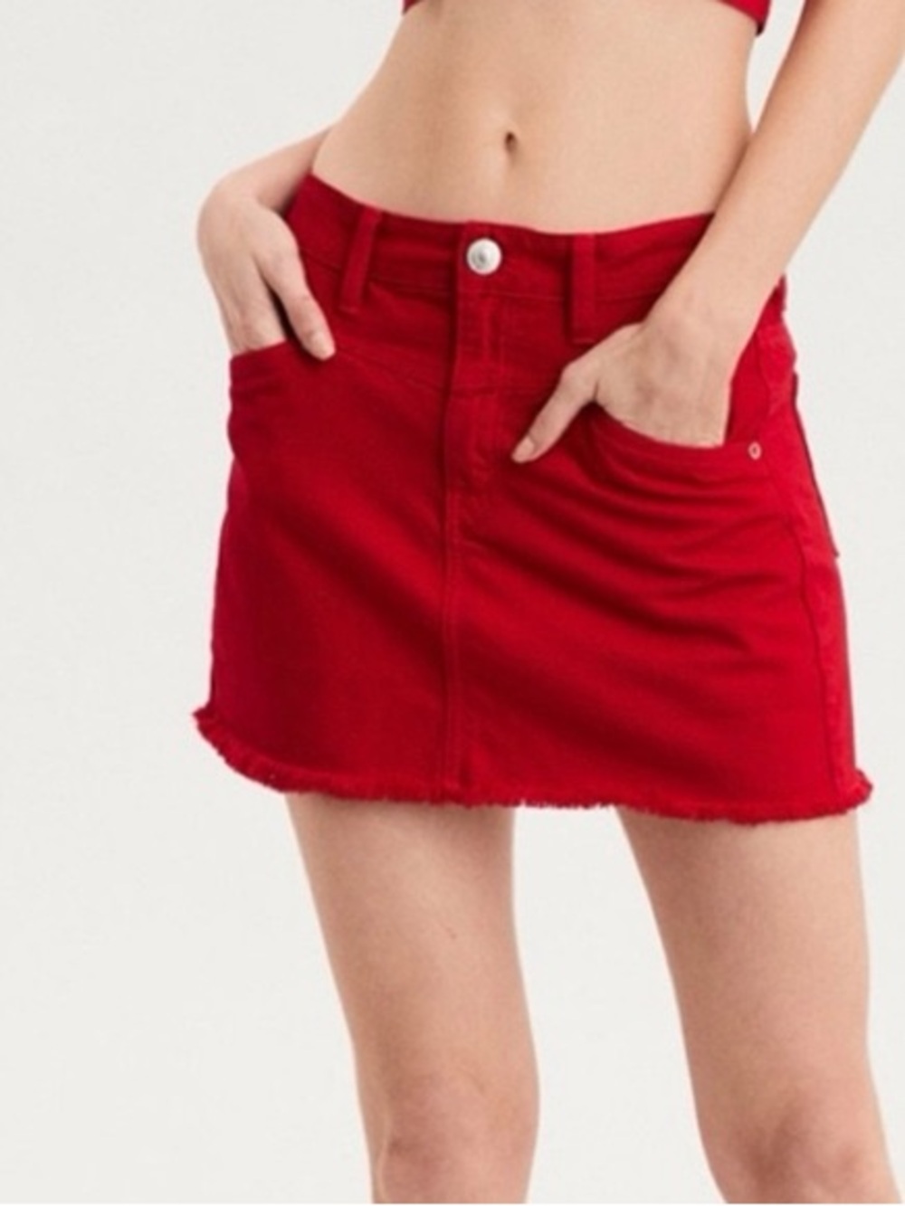 American Eagle Hi-Rise Festival Mini Skirt Red Denim Frayed Hem Size 10 NWOT